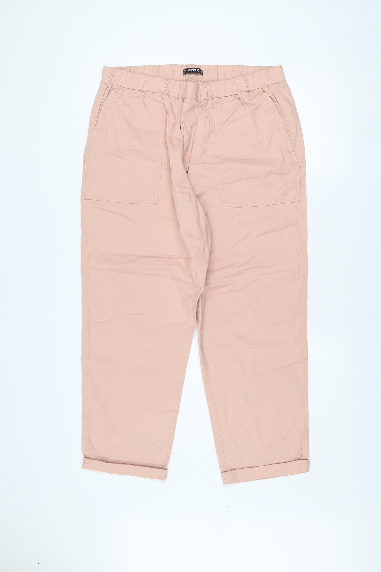 Dunnes Women Pink Cotton Elastic Waist Cargo Trousers L