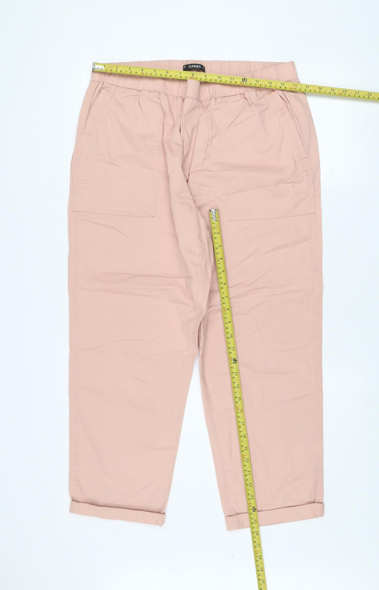 Dunnes Women Pink Cotton Elastic Waist Cargo Trousers L