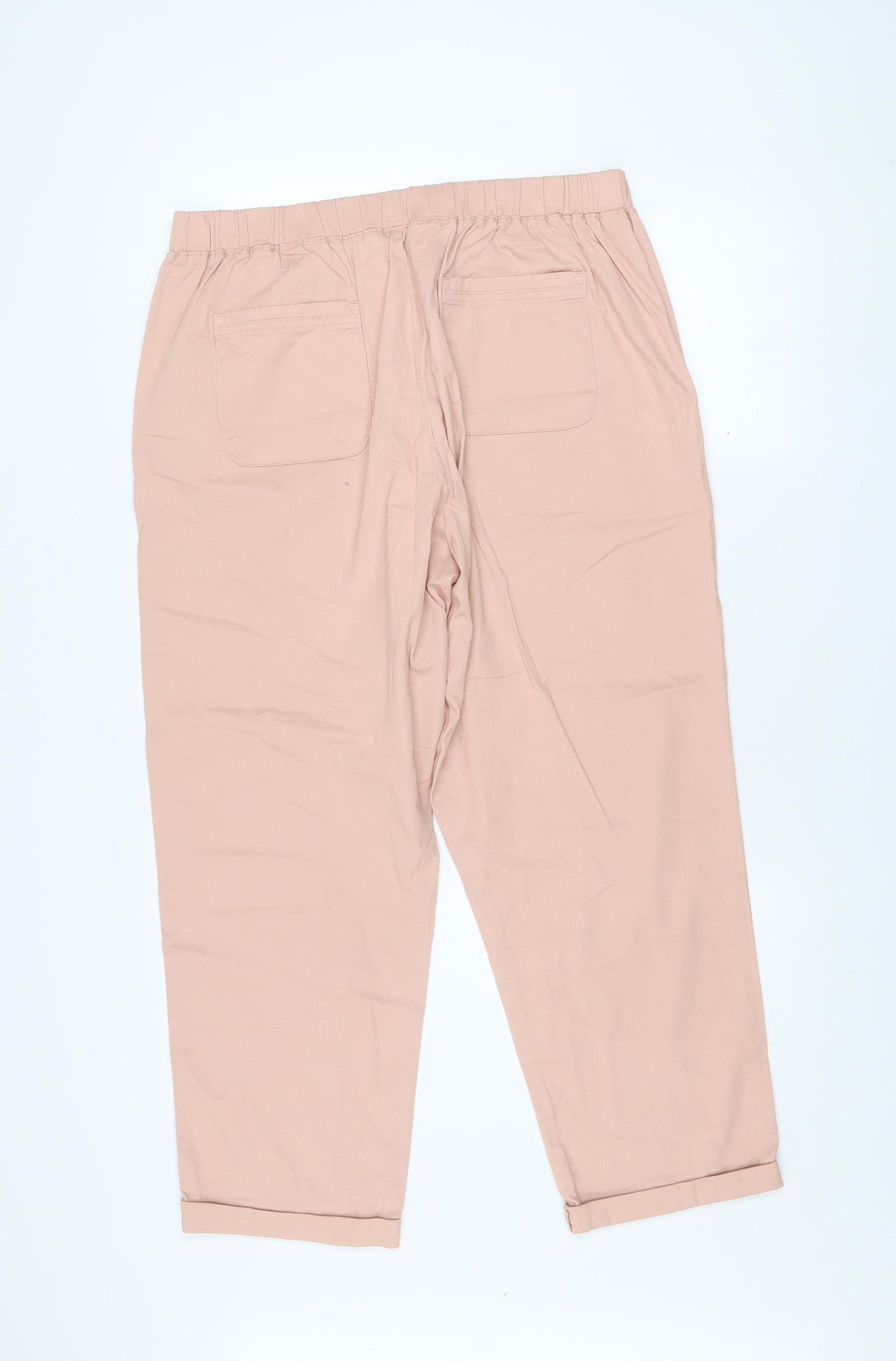 Dunnes Women Pink Cotton Elastic Waist Cargo Trousers L