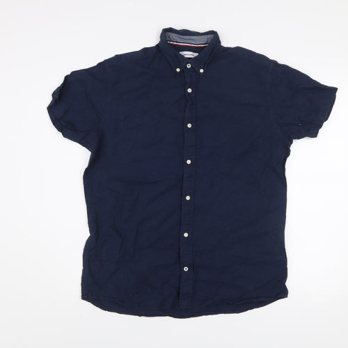 Jack & Jones Men's Blue Linen Blend Short Sleeve Button-Up Shirt Size M
