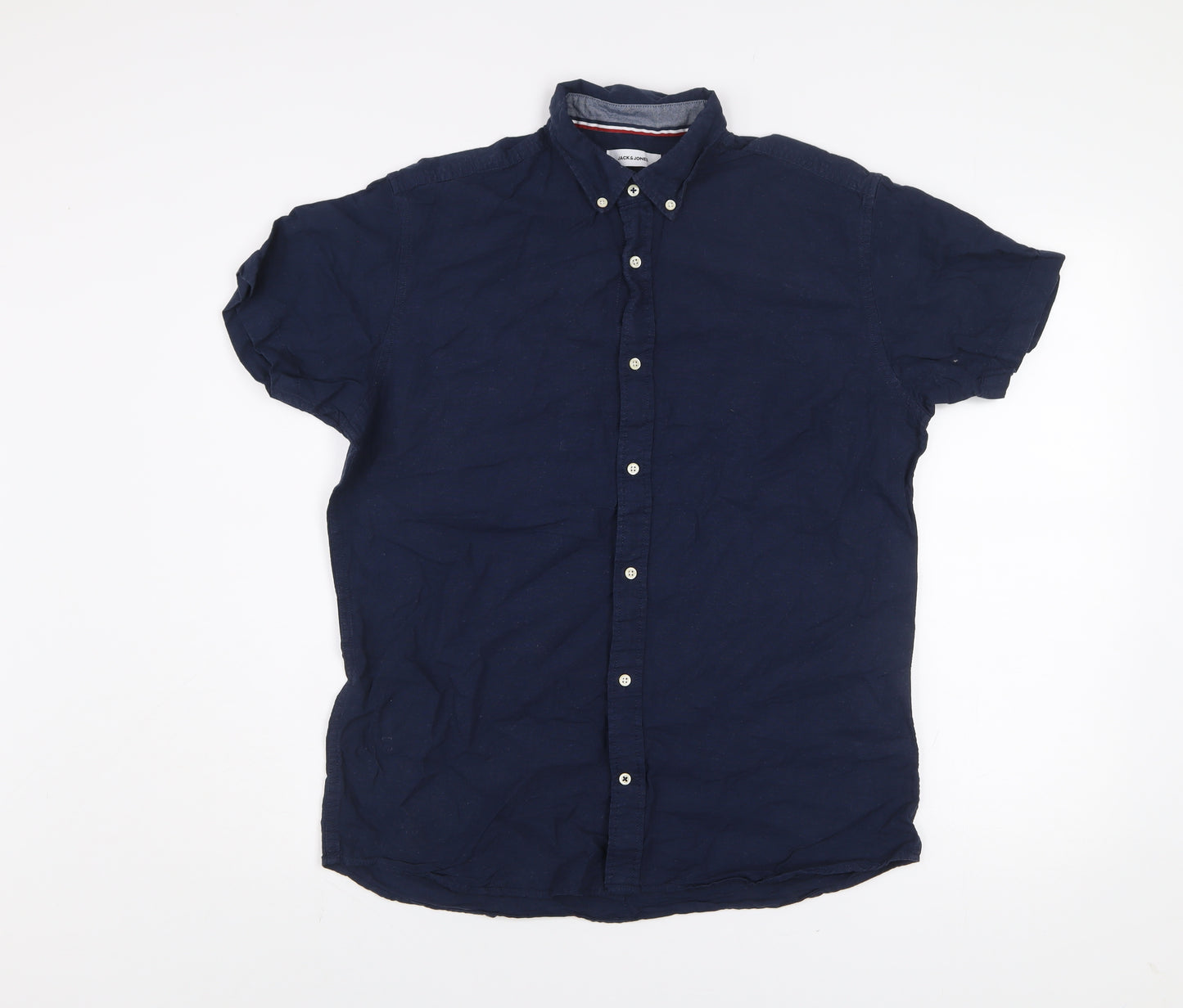 Jack & Jones Men's Blue Linen Blend Short Sleeve Button-Up Shirt Size M