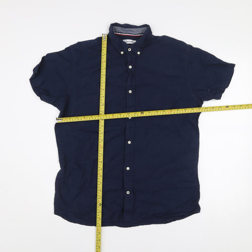 Jack & Jones Men's Blue Linen Blend Short Sleeve Button-Up Shirt Size M
