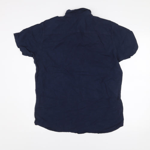Jack & Jones Men's Blue Linen Blend Short Sleeve Button-Up Shirt Size M