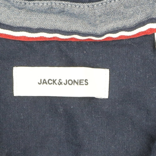 Jack & Jones Men's Blue Linen Blend Short Sleeve Button-Up Shirt Size M