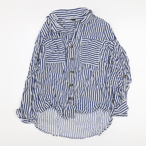 ONLY Women's Blue White Striped Button-Up Collared Shirt Size S