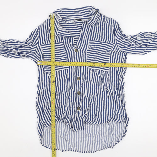 ONLY Women's Blue White Striped Button-Up Collared Shirt Size S