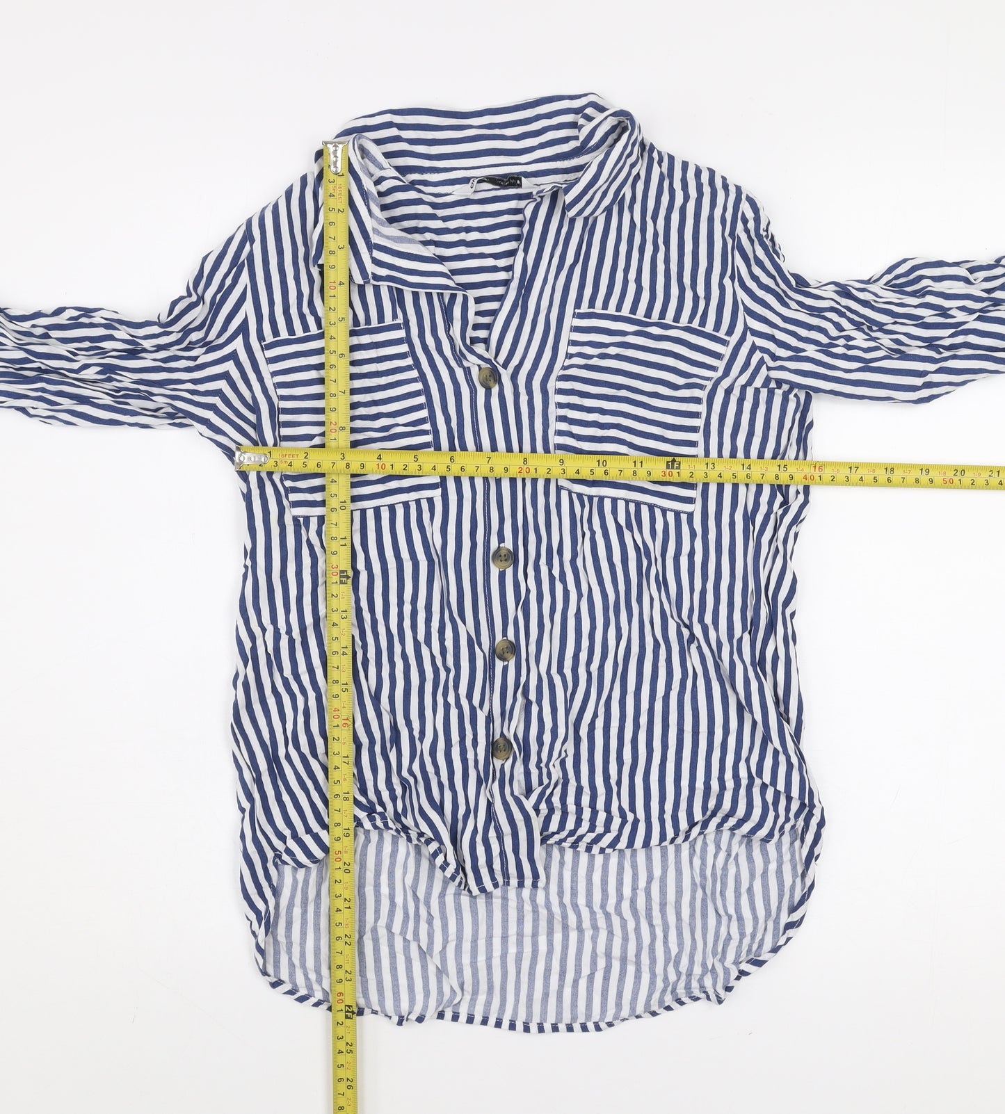 ONLY Women's Blue White Striped Button-Up Collared Shirt Size S
