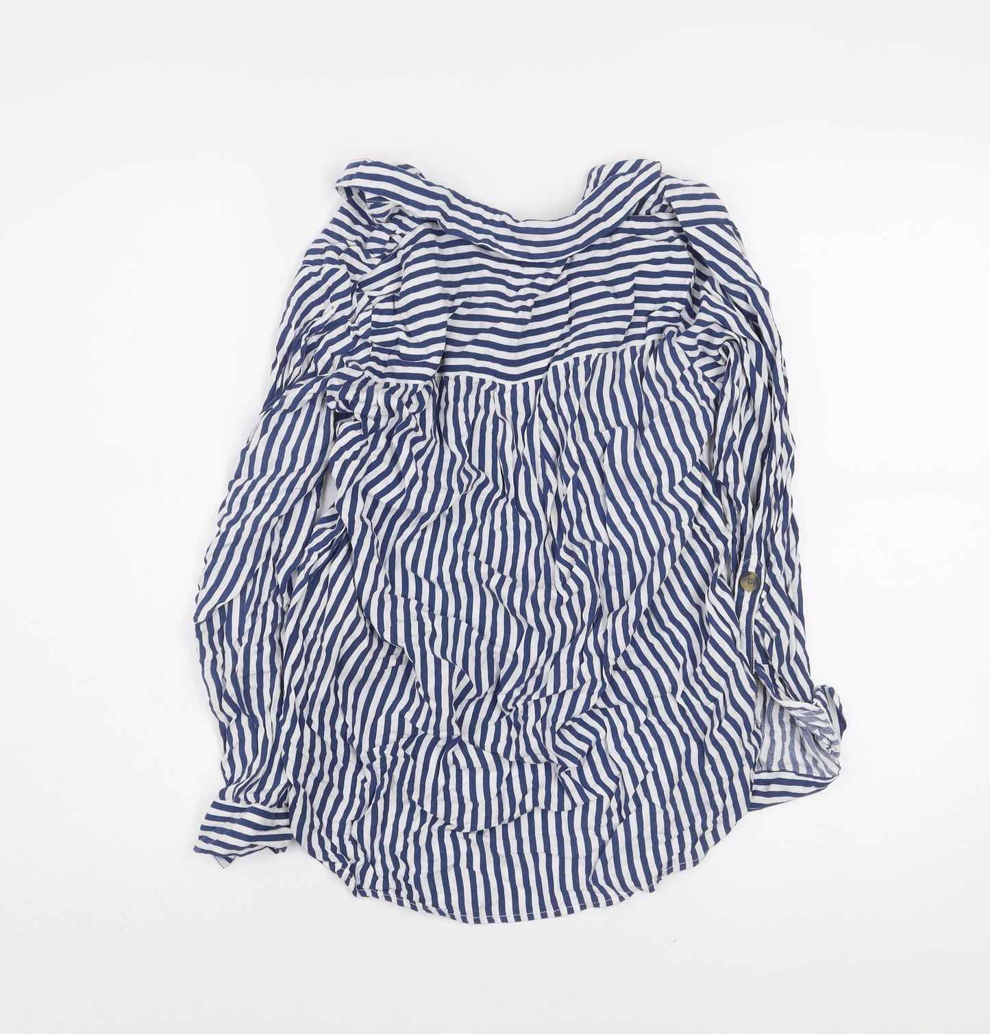 ONLY Women's Blue White Striped Button-Up Collared Shirt Size S