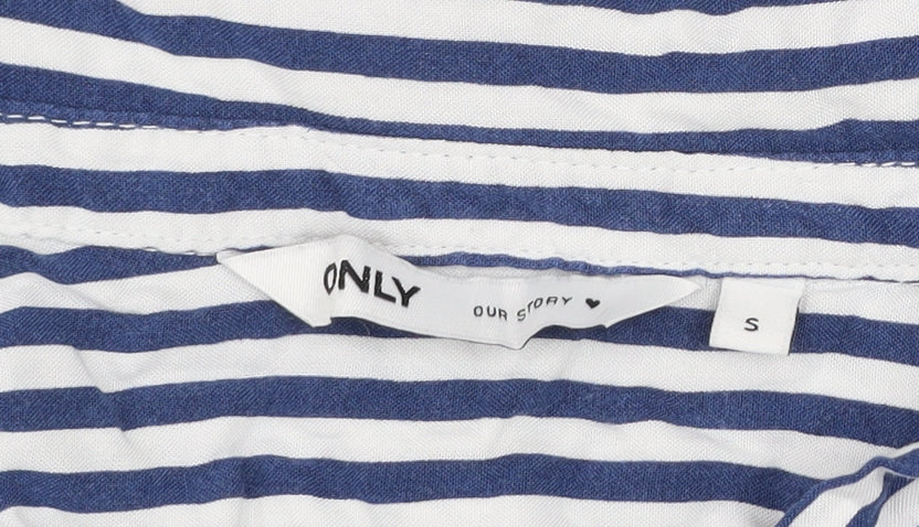 ONLY Women's Blue White Striped Button-Up Collared Shirt Size S
