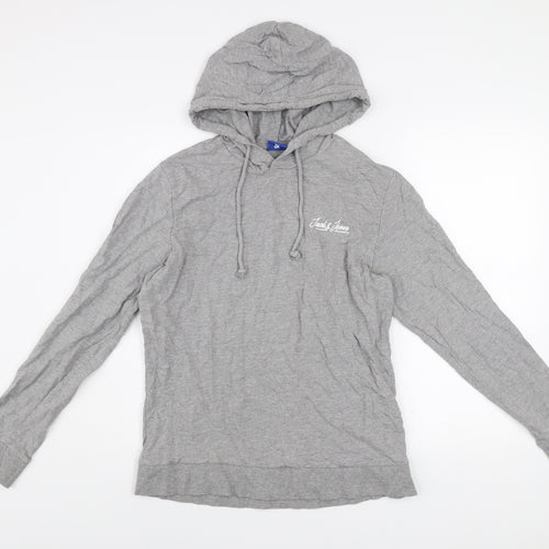 Jack & Jones Mens Grey Pullover Hoodie M Lightweight Logo