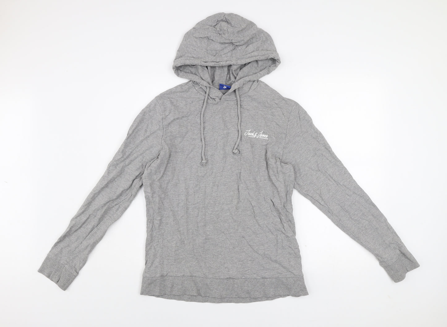 Jack & Jones Mens Grey Pullover Hoodie M Lightweight Logo