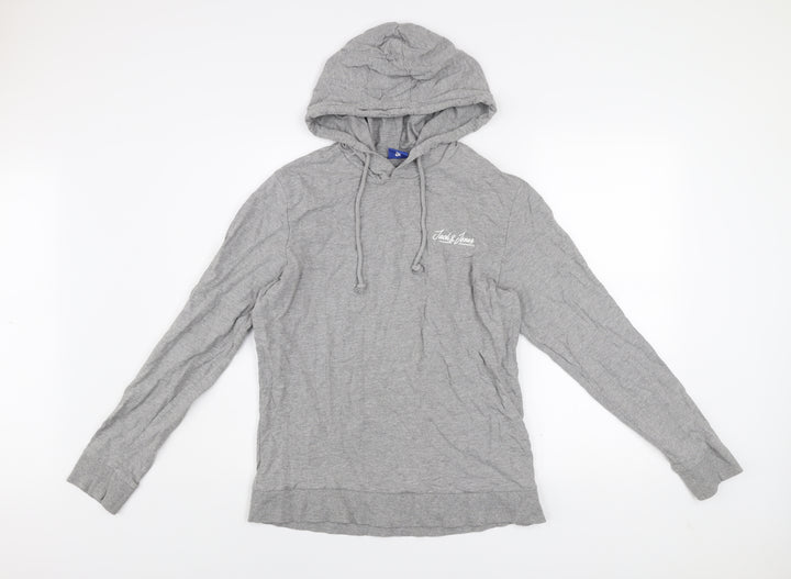 Jack & Jones Mens Grey Pullover Hoodie M Lightweight Logo