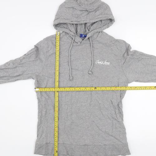 Jack & Jones Mens Grey Pullover Hoodie M Lightweight Logo