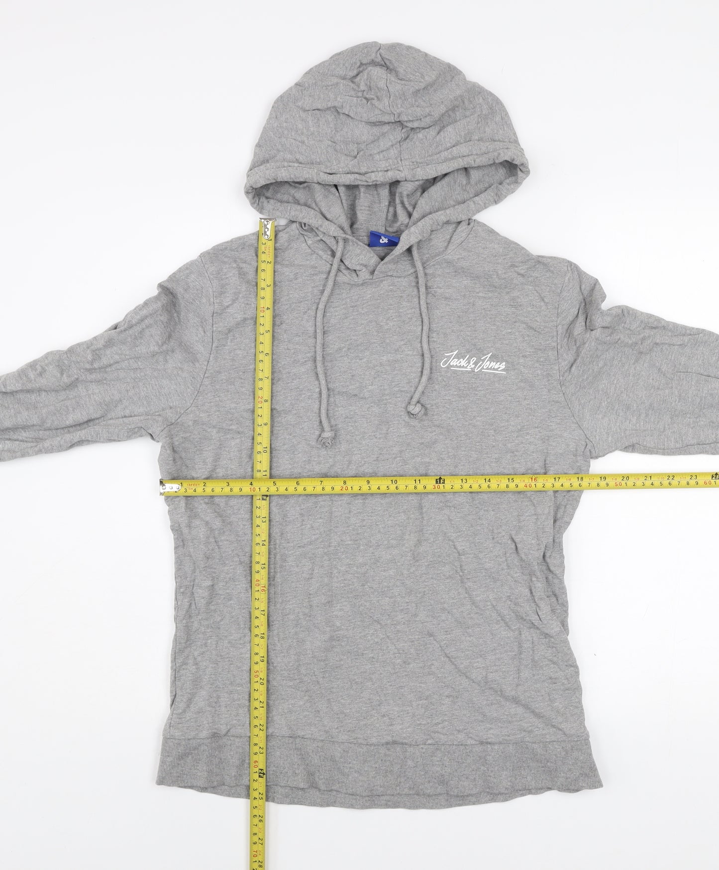 Jack & Jones Mens Grey Pullover Hoodie M Lightweight Logo