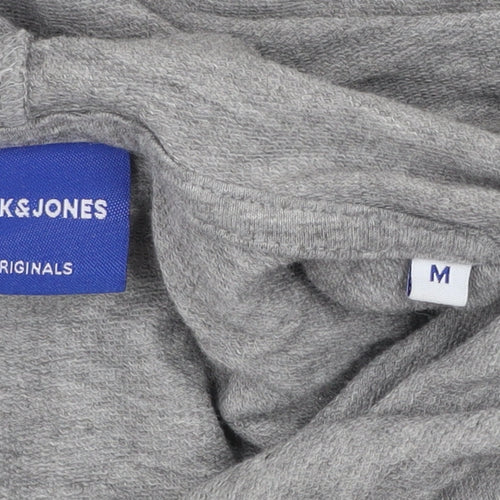 Jack & Jones Mens Grey Pullover Hoodie M Lightweight Logo