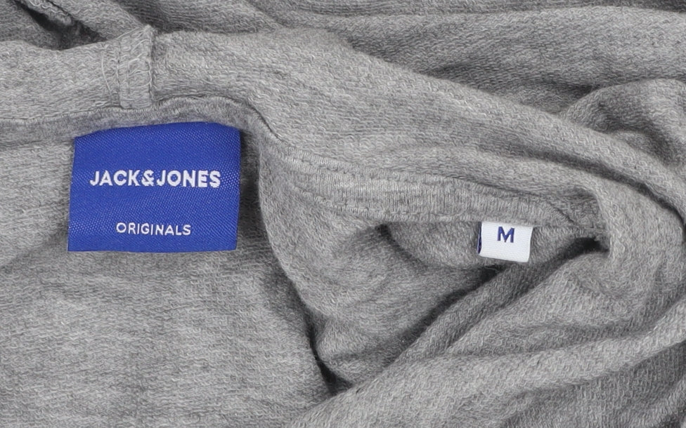 Jack & Jones Mens Grey Pullover Hoodie M Lightweight Logo