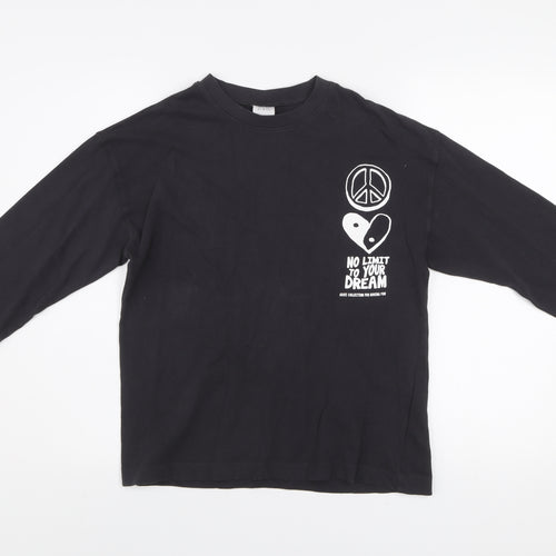 Zara Boys Black Long Sleeve Graphic T-Shirt 11-12 Years Cotton Crew Neck