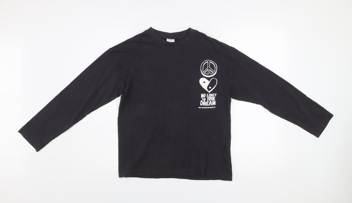 Zara Boys Black Long Sleeve Graphic T-Shirt 11-12 Years Cotton Crew Neck