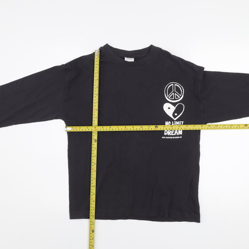 Zara Boys Black Long Sleeve Graphic T-Shirt 11-12 Years Cotton Crew Neck