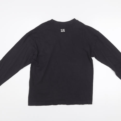 Zara Boys Black Long Sleeve Graphic T-Shirt 11-12 Years Cotton Crew Neck
