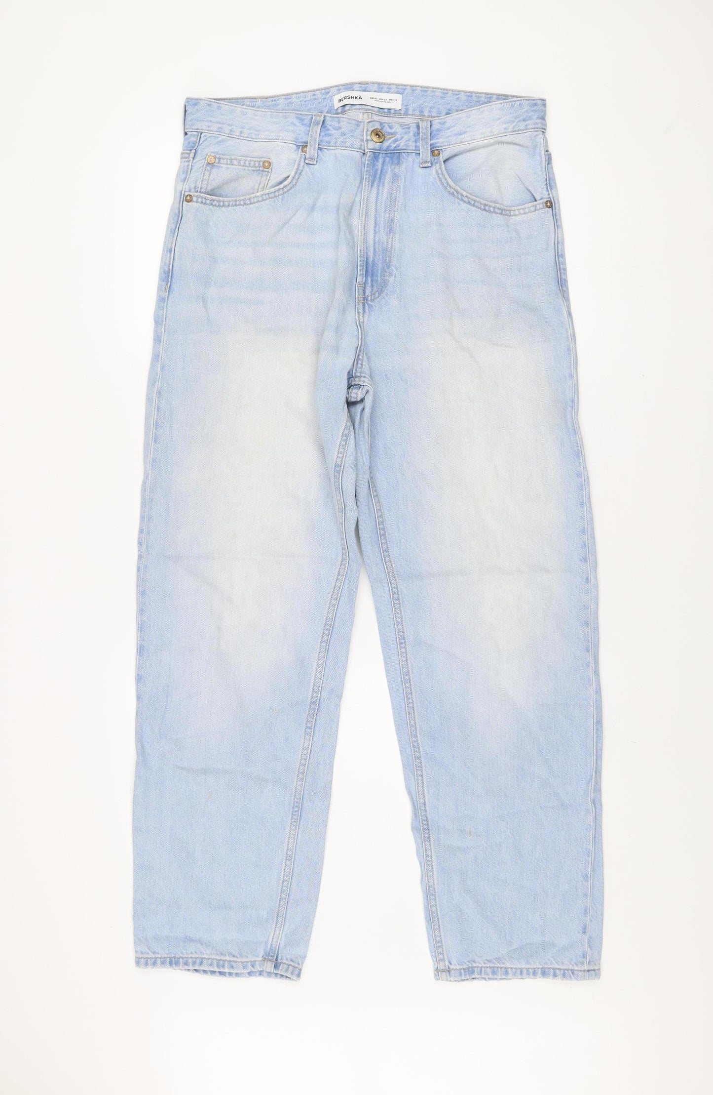 Bershka Men's Blue Light Wash Straight Leg Denim Jeans Size L 32W