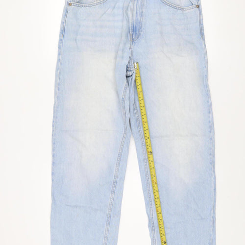 Bershka Men's Blue Light Wash Straight Leg Denim Jeans Size L 32W