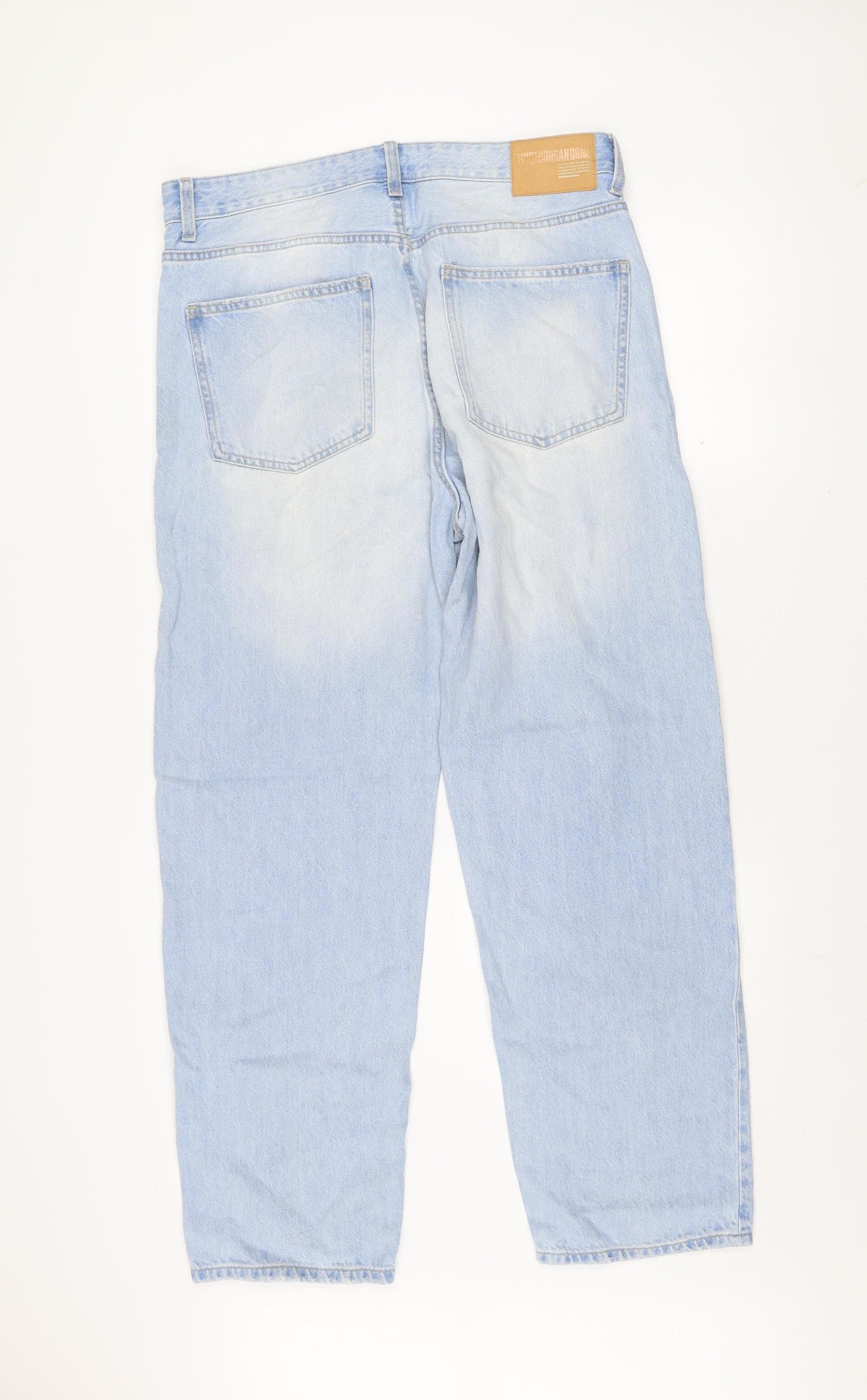 Bershka Men's Blue Light Wash Straight Leg Denim Jeans Size L 32W