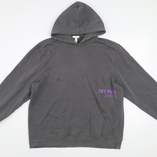 H&M Men’s Grey Regular Fit Pullover Hoodie XL Graphic Print