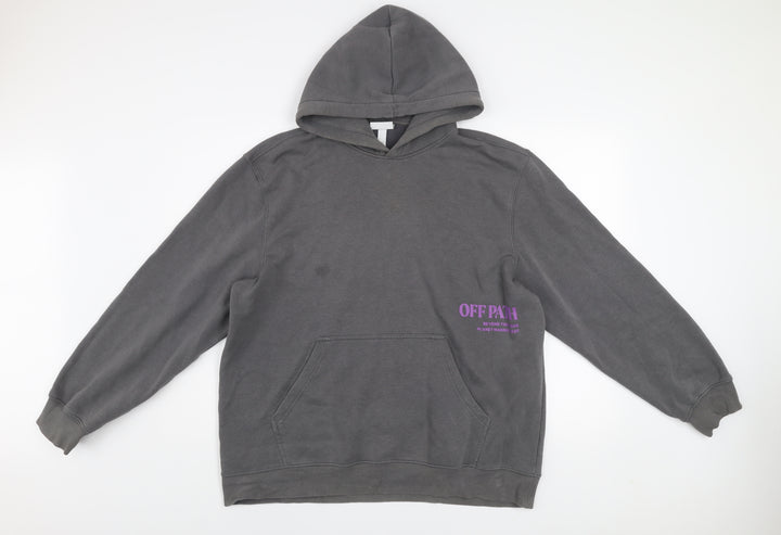 H&M Men’s Grey Regular Fit Pullover Hoodie XL Graphic Print