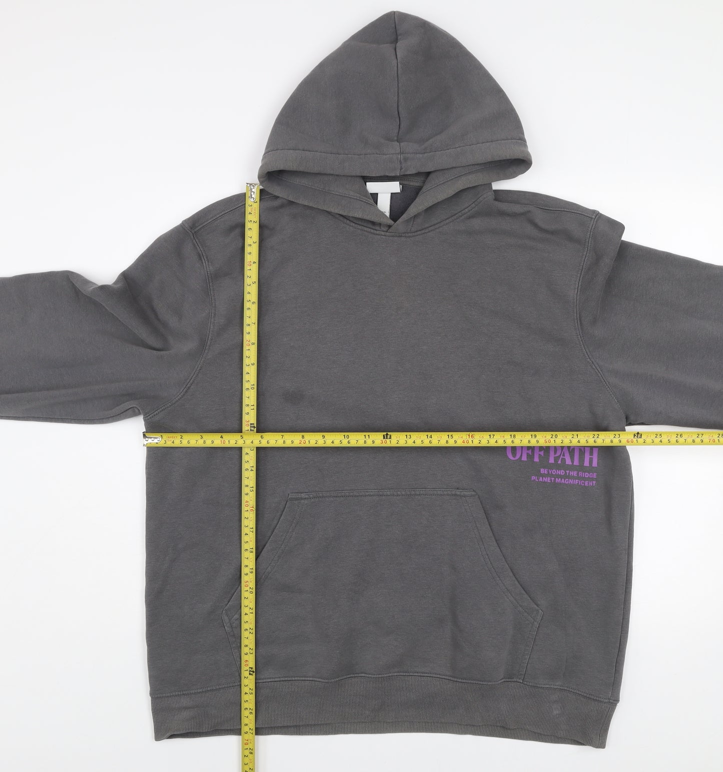 H&M Men’s Grey Regular Fit Pullover Hoodie XL Graphic Print