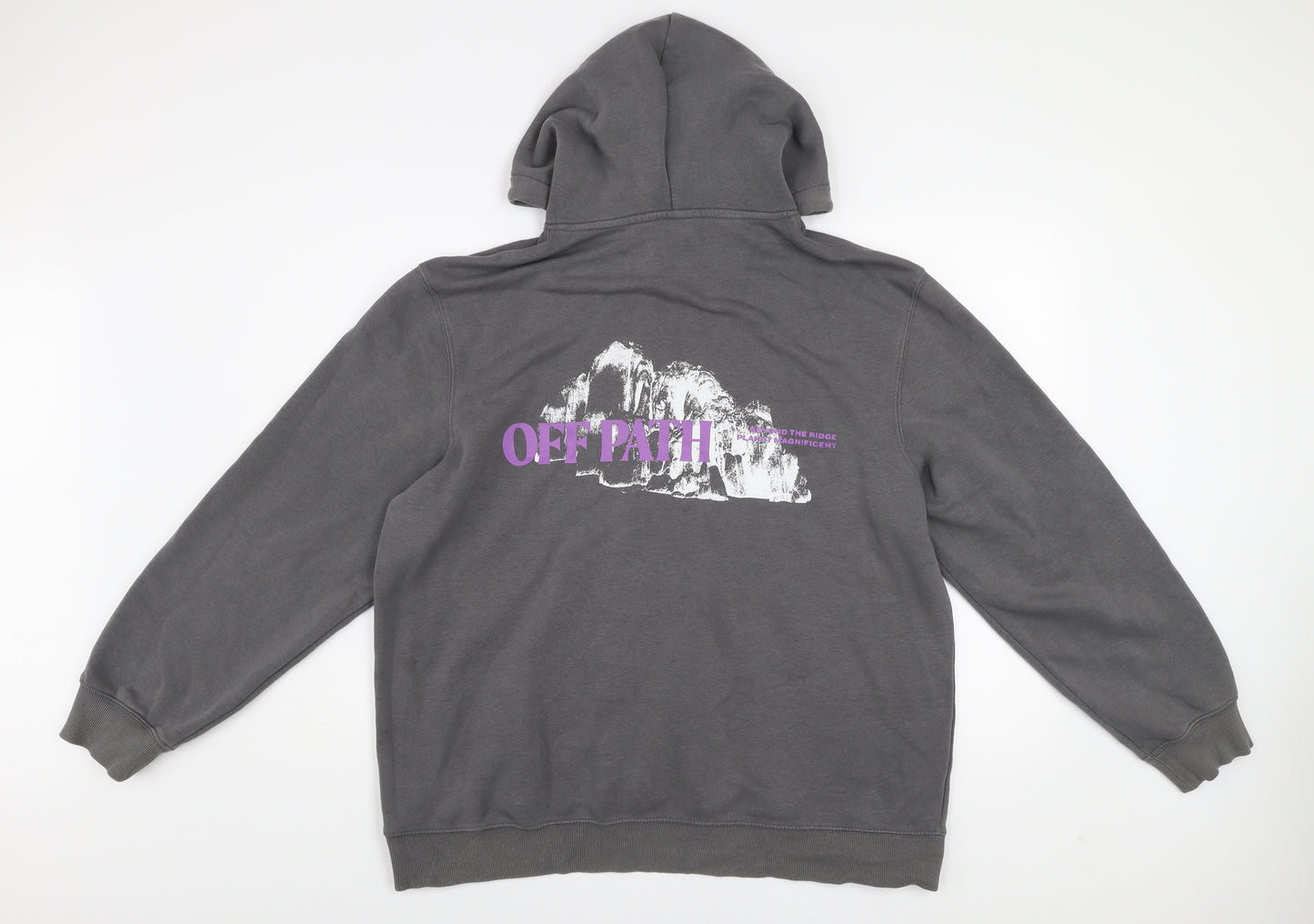 H&M Men’s Grey Regular Fit Pullover Hoodie XL Graphic Print