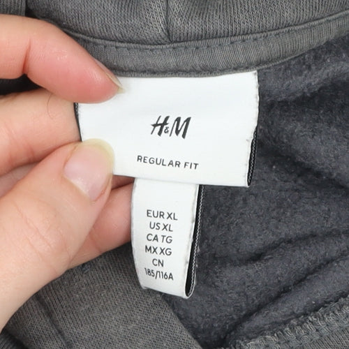 H&M Men’s Grey Regular Fit Pullover Hoodie XL Graphic Print