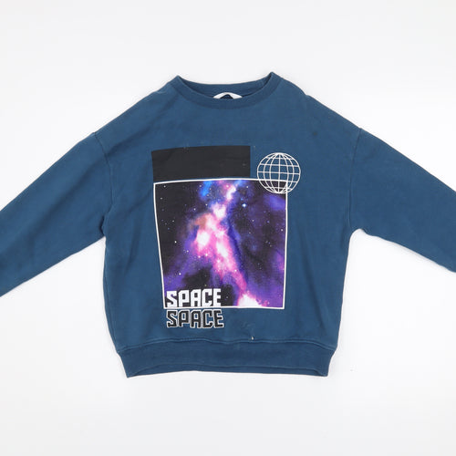 Marks and Spencer Girls Blue Space Graphic Pullover Sweatshirt 9-10 Years