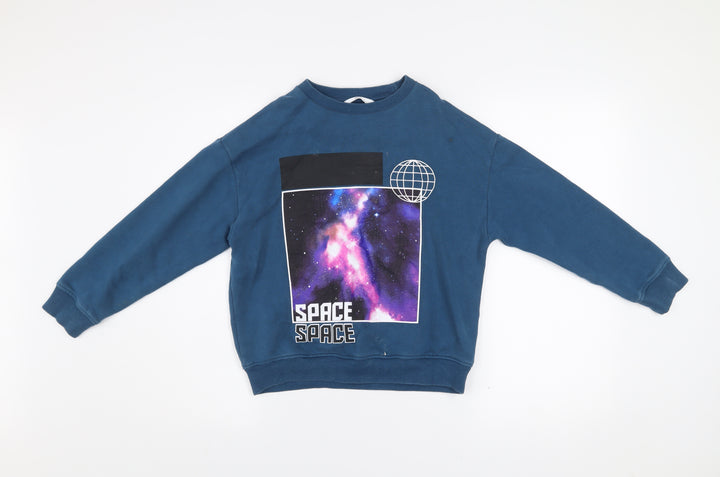 Marks and Spencer Girls Blue Space Graphic Pullover Sweatshirt 9-10 Years