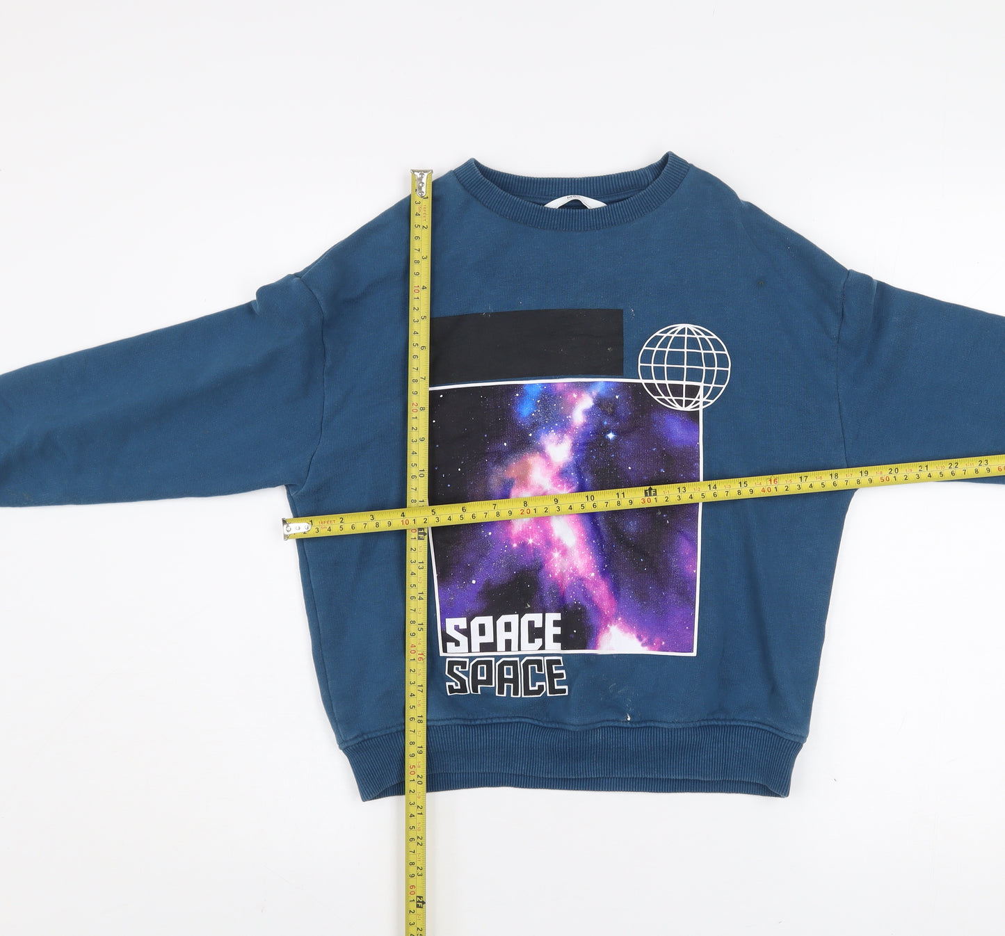 Marks and Spencer Girls Blue Space Graphic Pullover Sweatshirt 9-10 Years