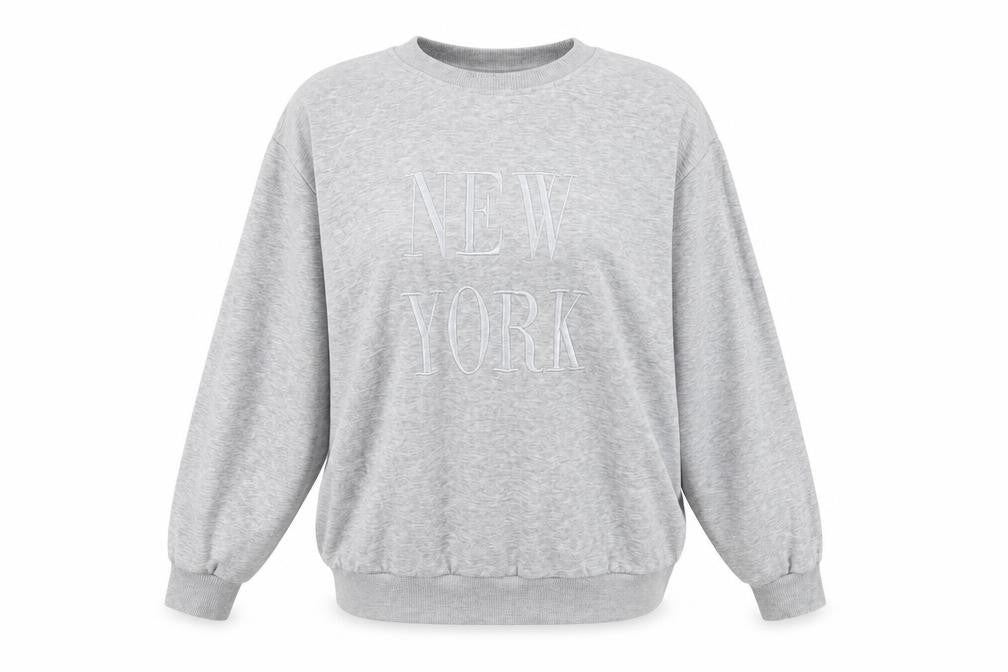 Front view of JDY Women's Grey New York Pullover Sweatshirt XL