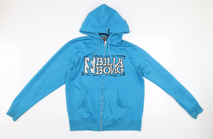 Billabong Men Blue Full Zip Hoodie Large Polyester Fleece Sweatshirt