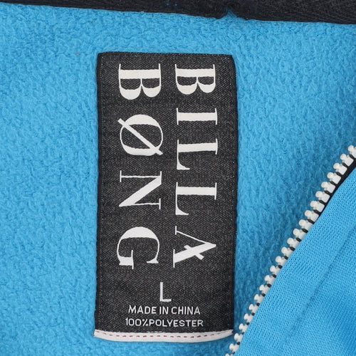 Billabong Men Blue Full Zip Hoodie Large Polyester Fleece Sweatshirt