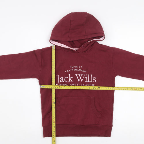 Jack Wills Girls Red Pullover Hoodie 9-10 Years Fleece Cotton Logo Sweatshirt