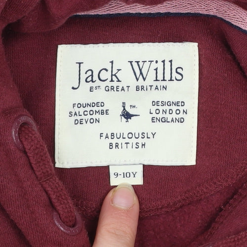 Jack Wills Girls Red Pullover Hoodie 9-10 Years Fleece Cotton Logo Sweatshirt
