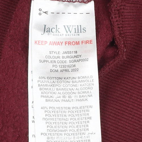 Jack Wills Girls Red Pullover Hoodie 9-10 Years Fleece Cotton Logo Sweatshirt