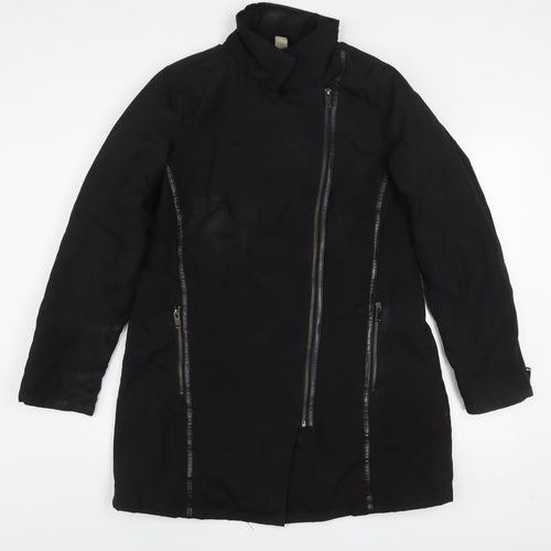 MS Mode Women's Black Long Zip Up Overcoat Size 42 Regular Fit