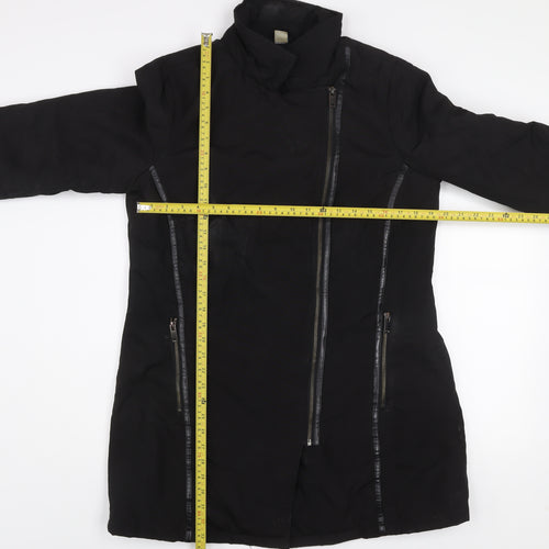 MS Mode Women's Black Long Zip Up Overcoat Size 42 Regular Fit
