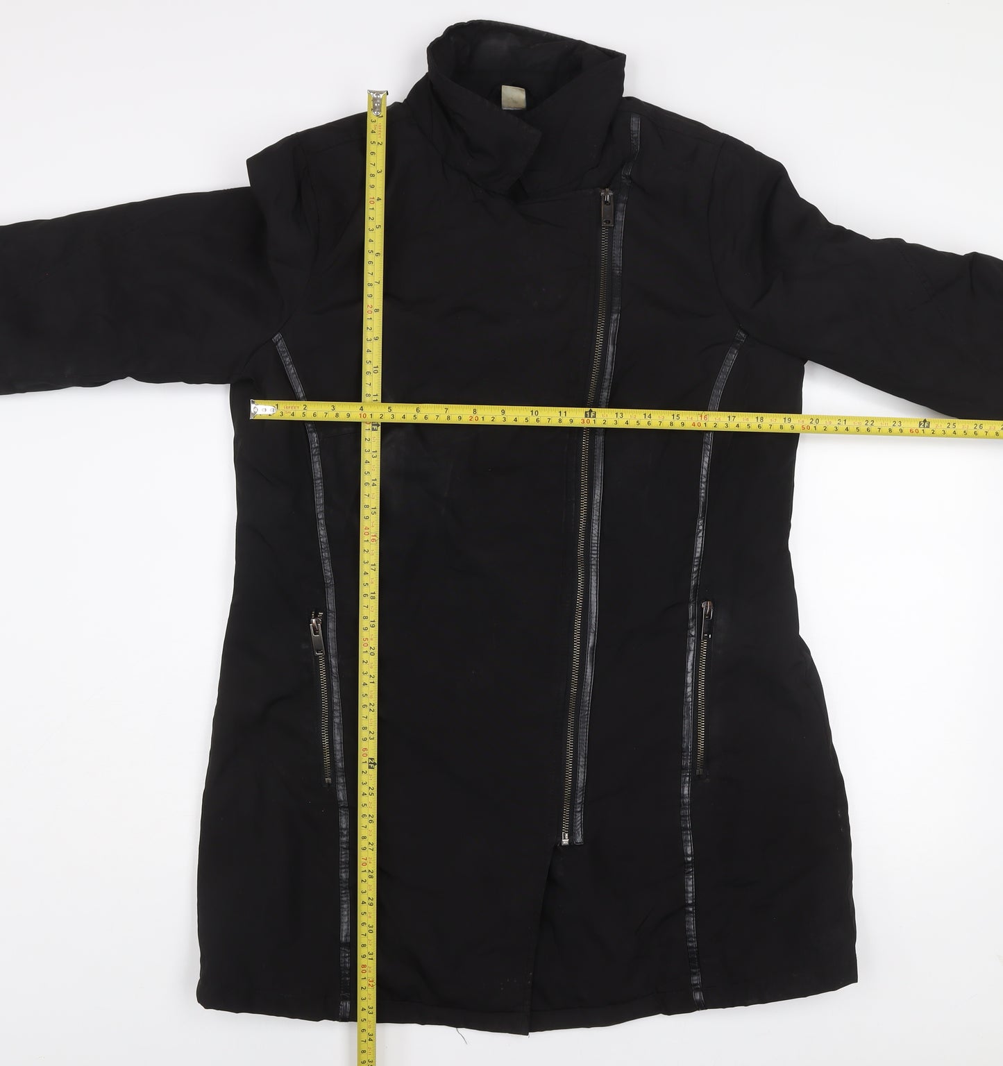 MS Mode Women's Black Long Zip Up Overcoat Size 42 Regular Fit