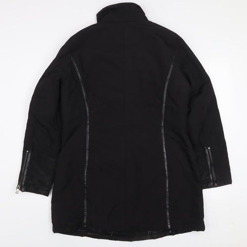 MS Mode Women's Black Long Zip Up Overcoat Size 42 Regular Fit