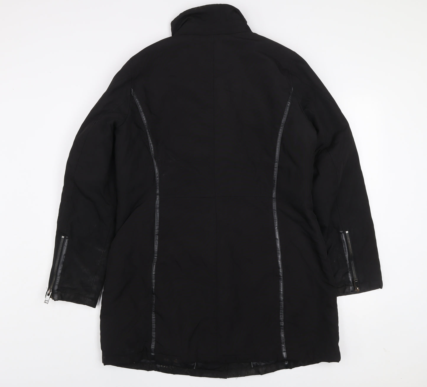 MS Mode Women's Black Long Zip Up Overcoat Size 42 Regular Fit