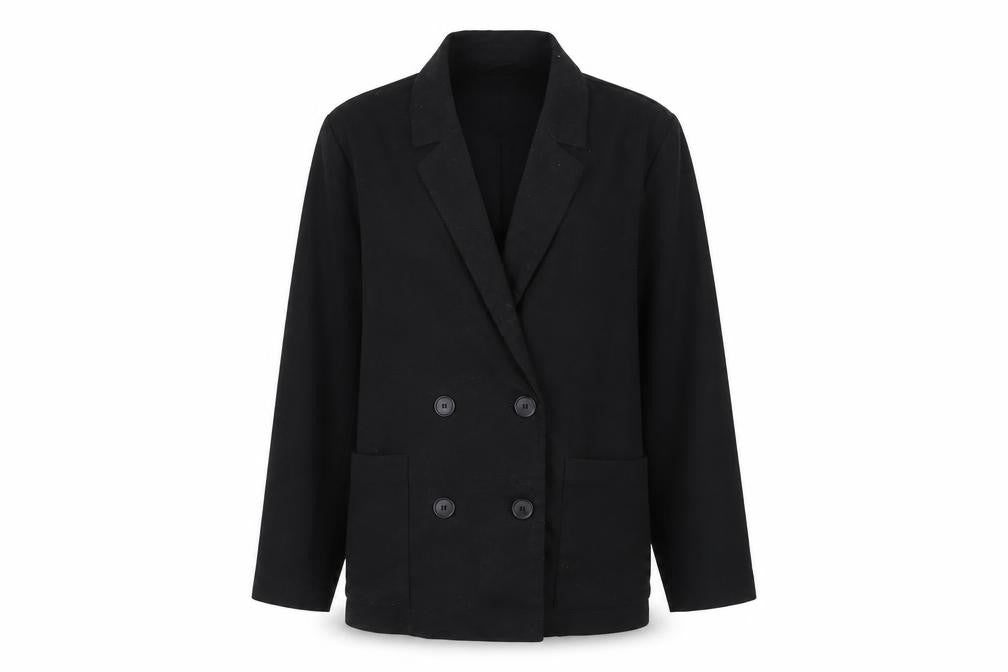 Front view of Monki unisex black cotton blazer jacket medium classic fit