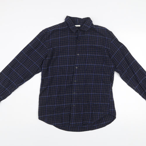 GU Men's Blue Checked Flannel Cotton Button-Up Shirt Size S