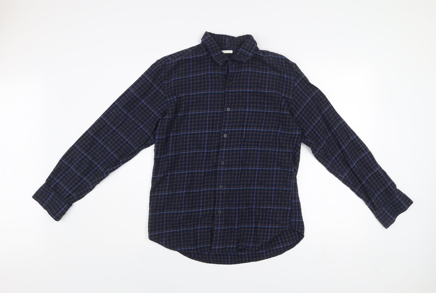 GU Men's Blue Checked Flannel Cotton Button-Up Shirt Size S