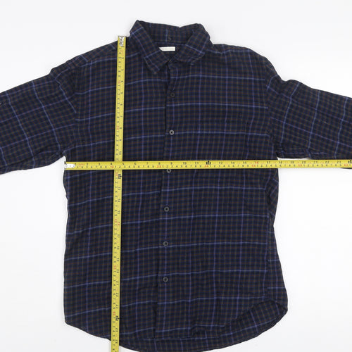 GU Men's Blue Checked Flannel Cotton Button-Up Shirt Size S